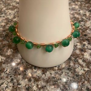 Green Cat’s Eye Gold Wire and Bicone Bracelet